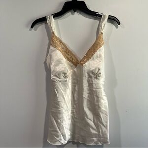 Vtg y2k rave Ivory Satin Slip Top with Beige Lace